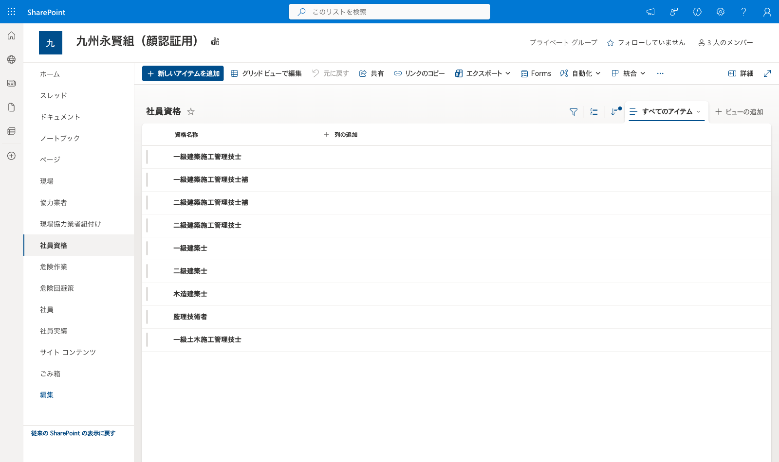 社員資格マスタ 完成画面