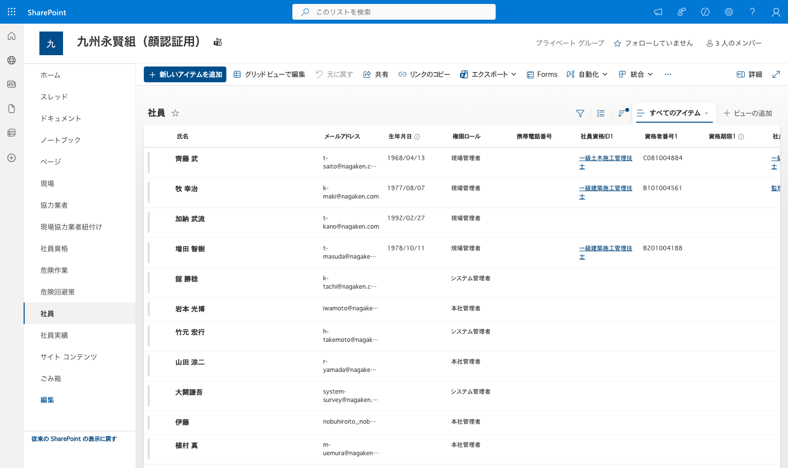 社員リスト 完成画面